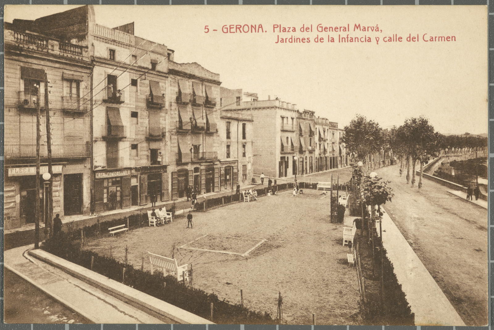 Desconegut, 5 -Gerona. Plaza del General Marvá, Jardines de la Infancia y calle del Carmen