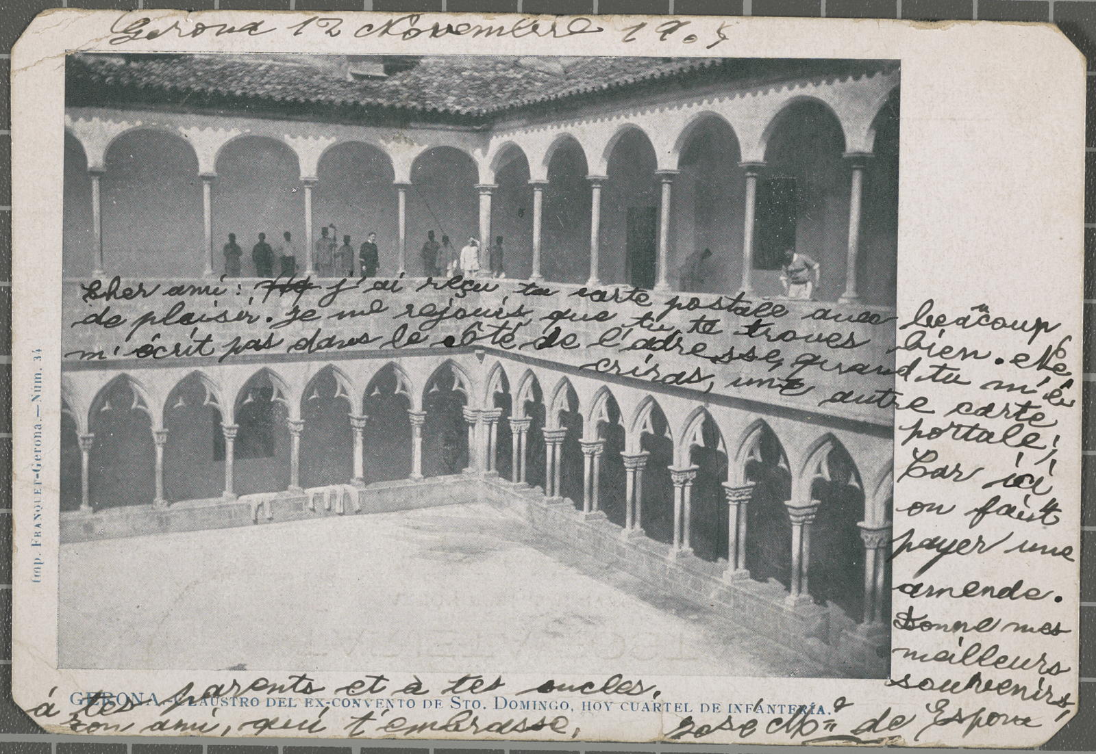 Desconegut, Gerona.-Claustro of the ex-convent of Sto. Domingo, hoy cuartel of infantry. -Gerona.-Núm. 34