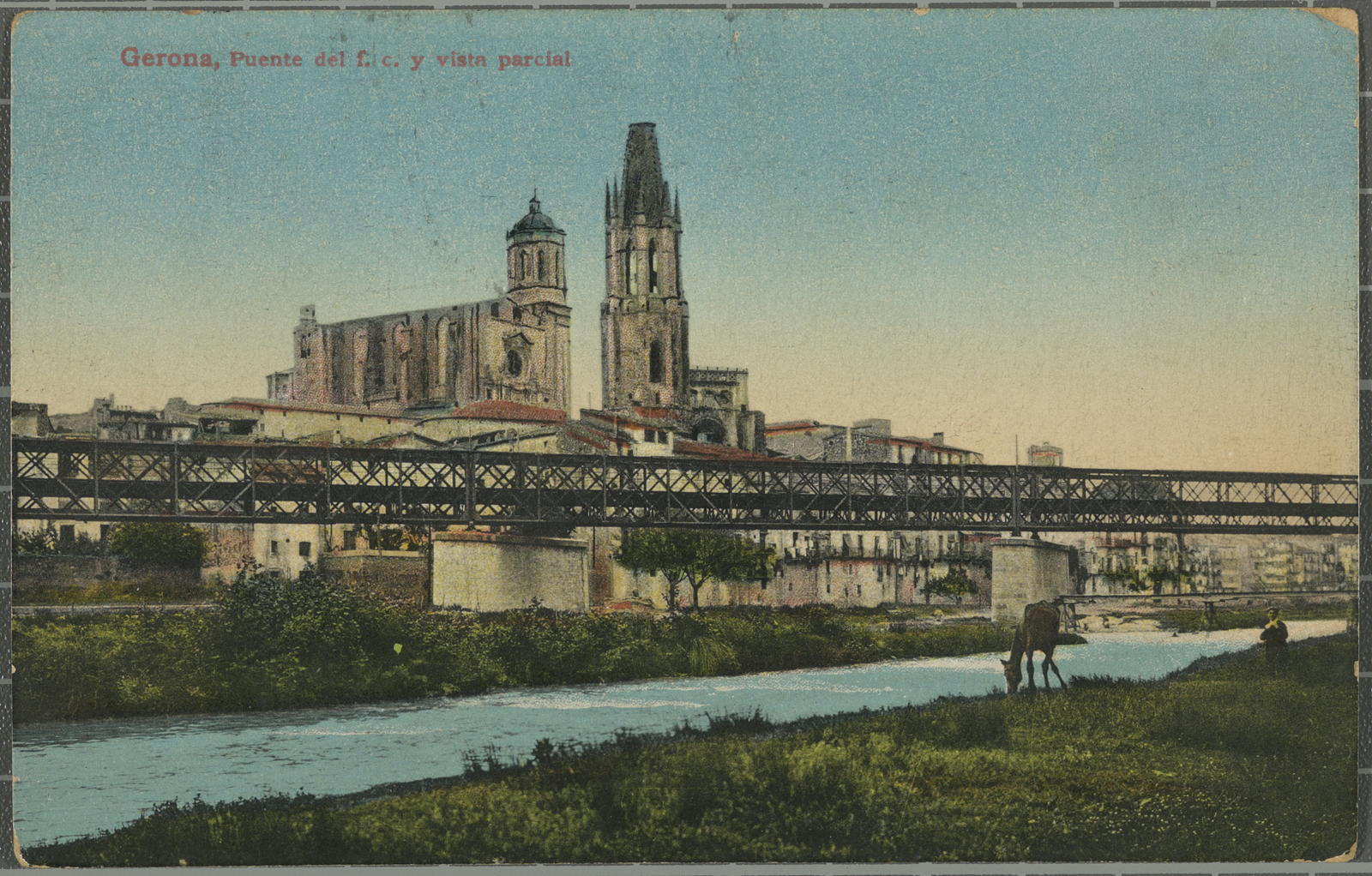 Desconegut, Gerona, Puente del f. c. y vista parcial