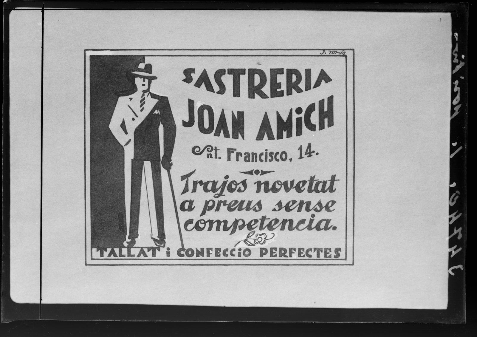 Desconegut, [Advertising poster of the Joan Amich tailoring]