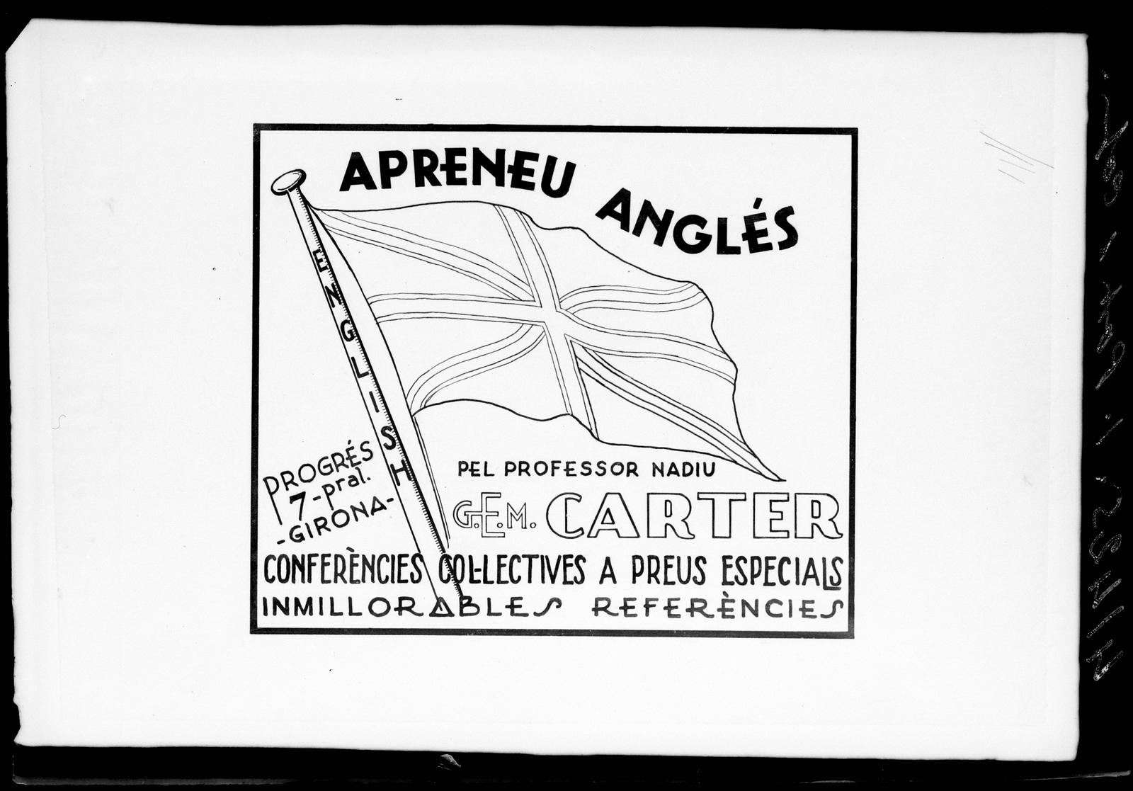 Desconegut, [Cartell publicitari de l'acadèmia d'anglès del professor Carter]