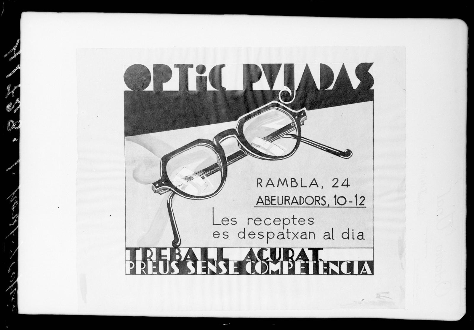 Desconegut, [Cartell publicitari de l'òptica Pujadas]