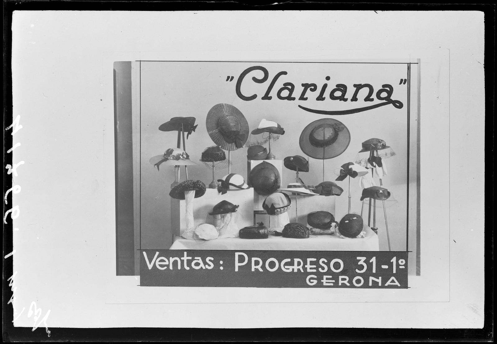 Desconegut, [Cartell publicitari de la botiga de barrets Clariana]