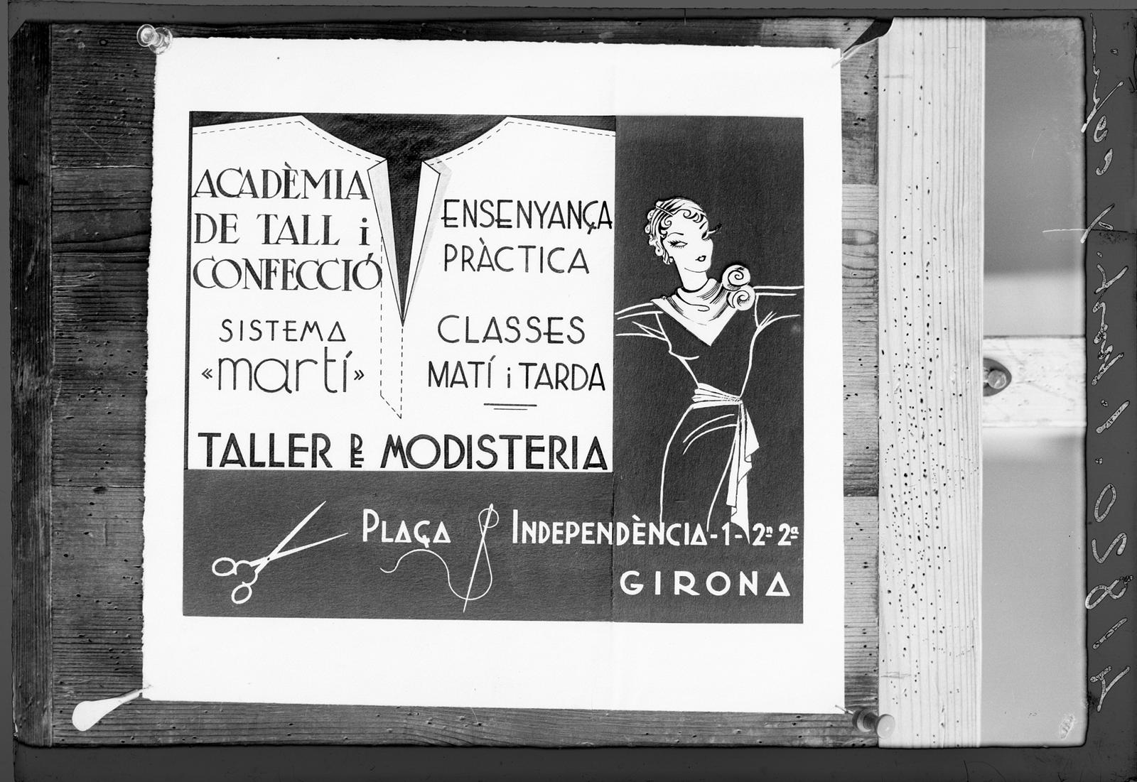 Desconegut, [Cartell publicitari de l'acadèmia de tall i confecció Taller de Modisteria]