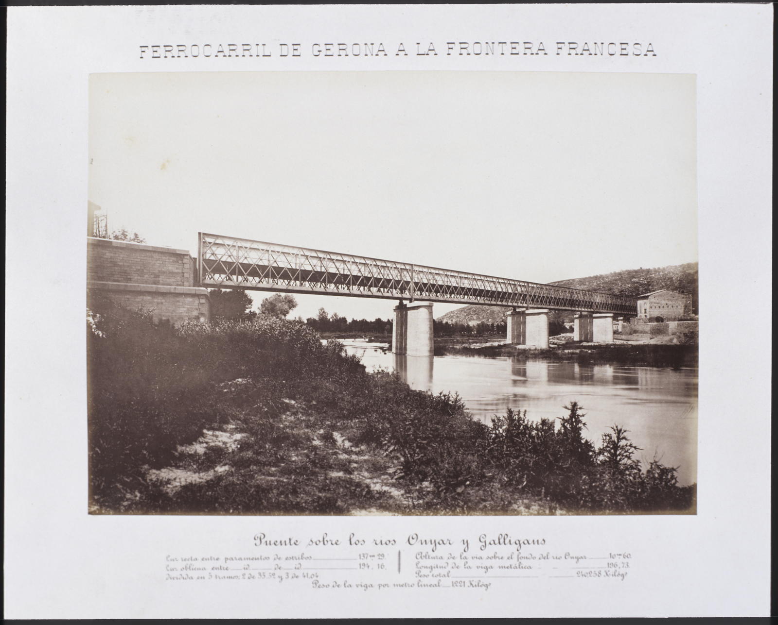Desconegut, Ferrocarril de Gerona a la Frontera Francesa. Puente sobre los rios Onyar i Galligants