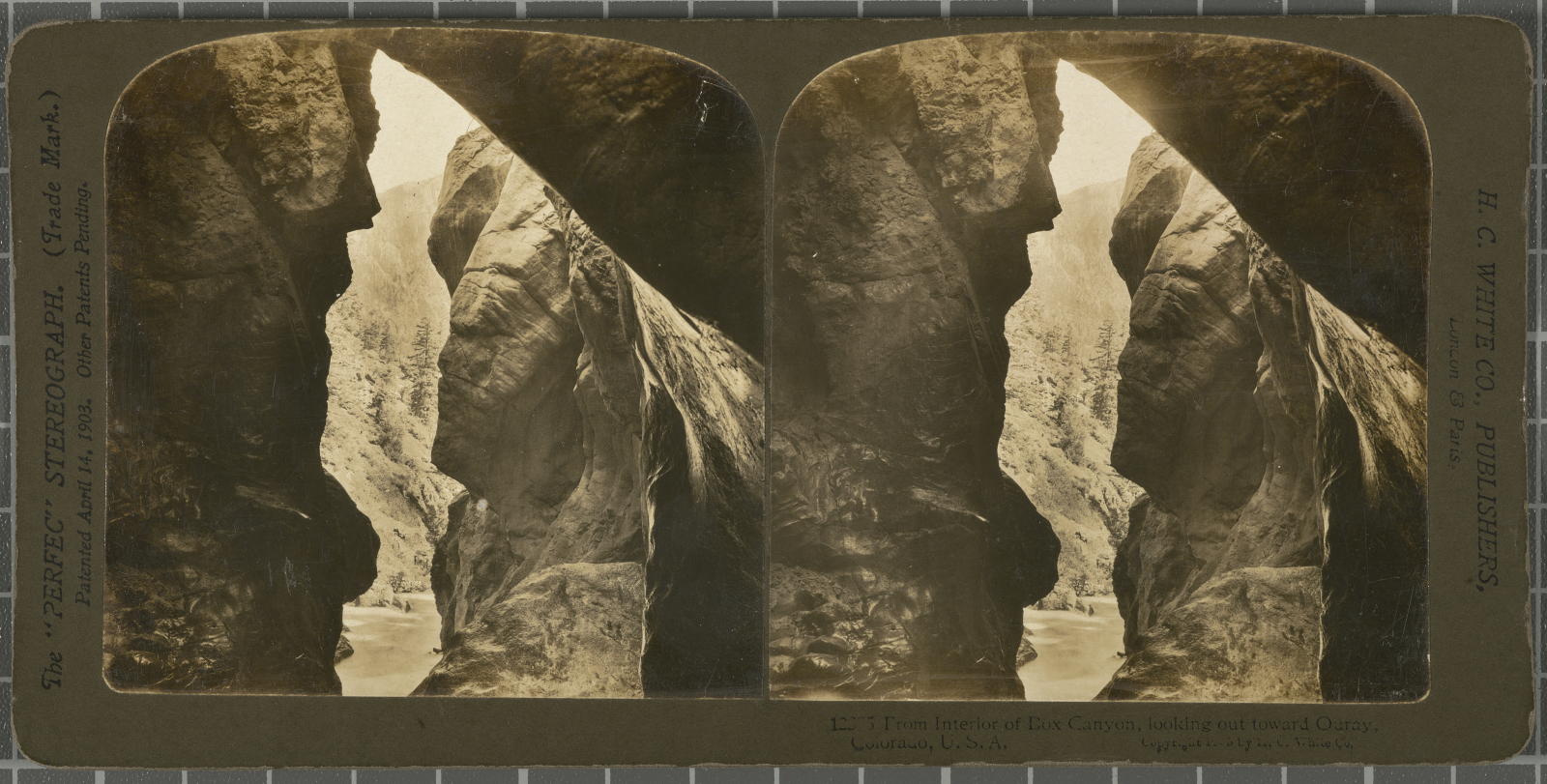 Desconegut, From Interior of Box Canyon, looking out Ouray, Colorado, U.S.A. White, H.C. & Co., The\ ‘Perfec\’ Stereograph