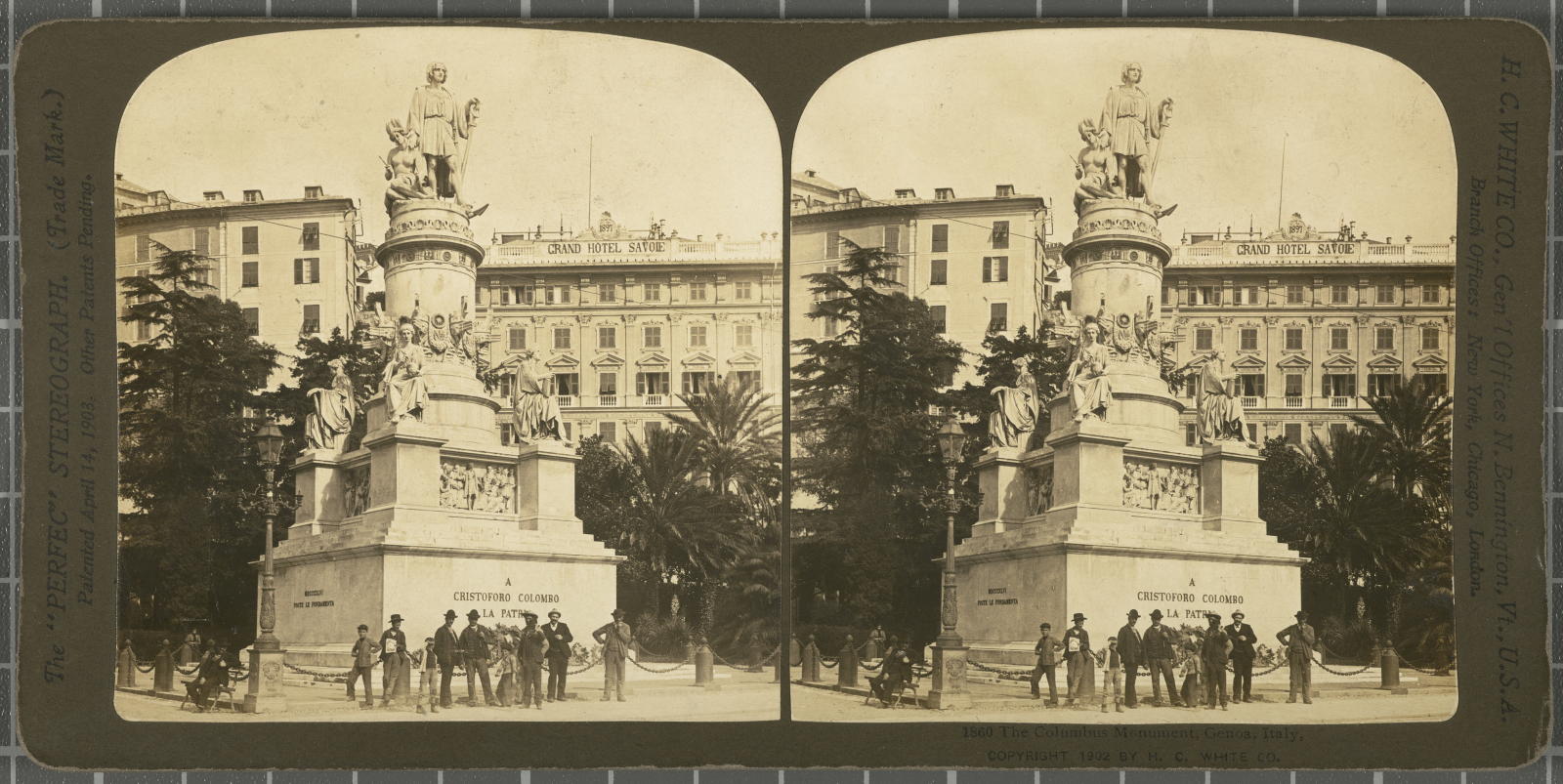 Desconegut, The Columbus Monument, Genoa, Italy. White, H.C. & Co., The "Perfec" Stereograph
