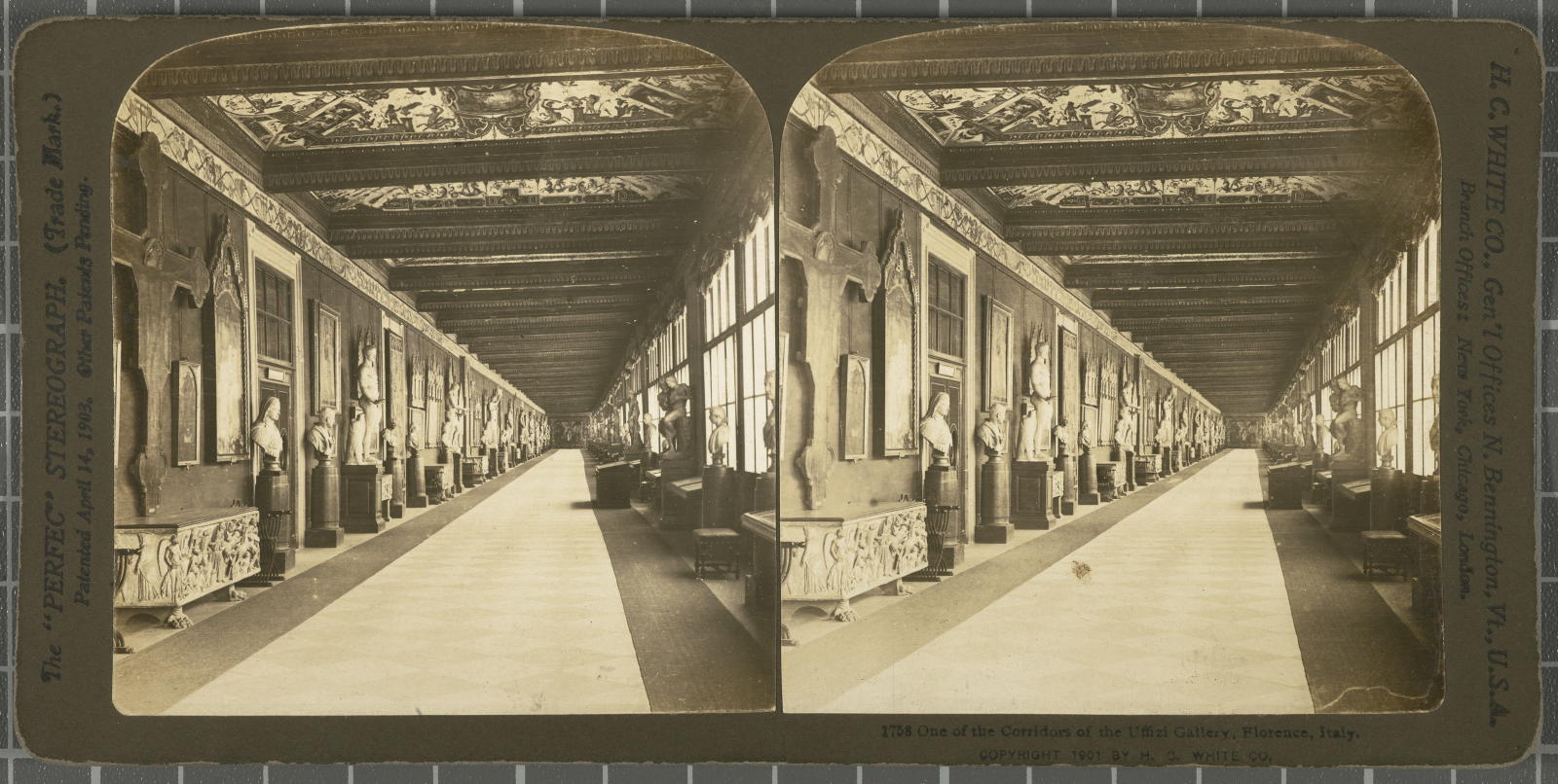 Desconegut, Corridor of the Uffizzi Gallery, Florence, Italy White, H.C. & Co., The\ ‘Perfec\’ Stereograph