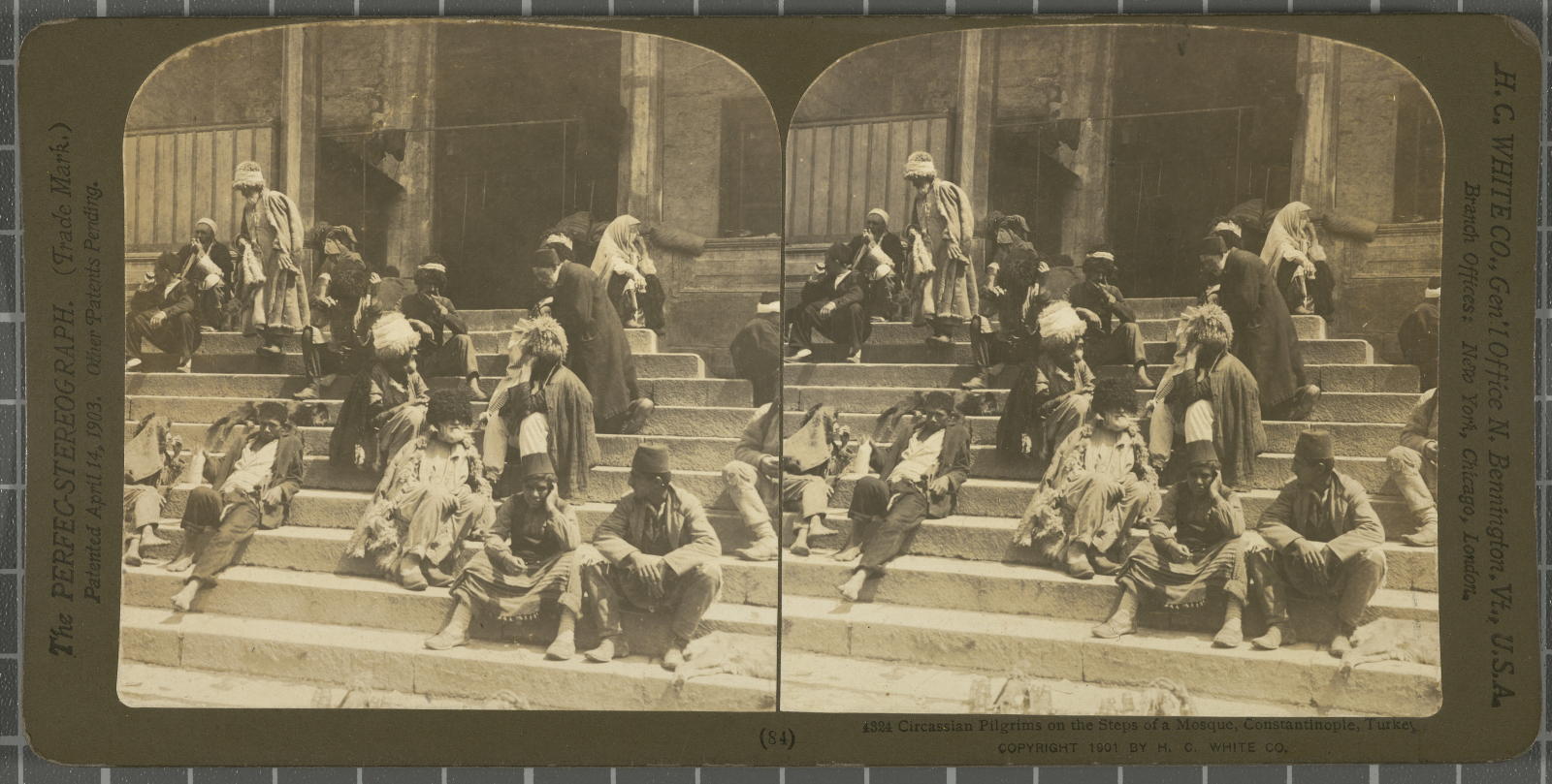 Desconegut, Circassian Pilgrims on the Steps of a Mosque, Constantinople, Turkey. White, H.C. & Co., The\ ‘Perfec\’ Stereograph "