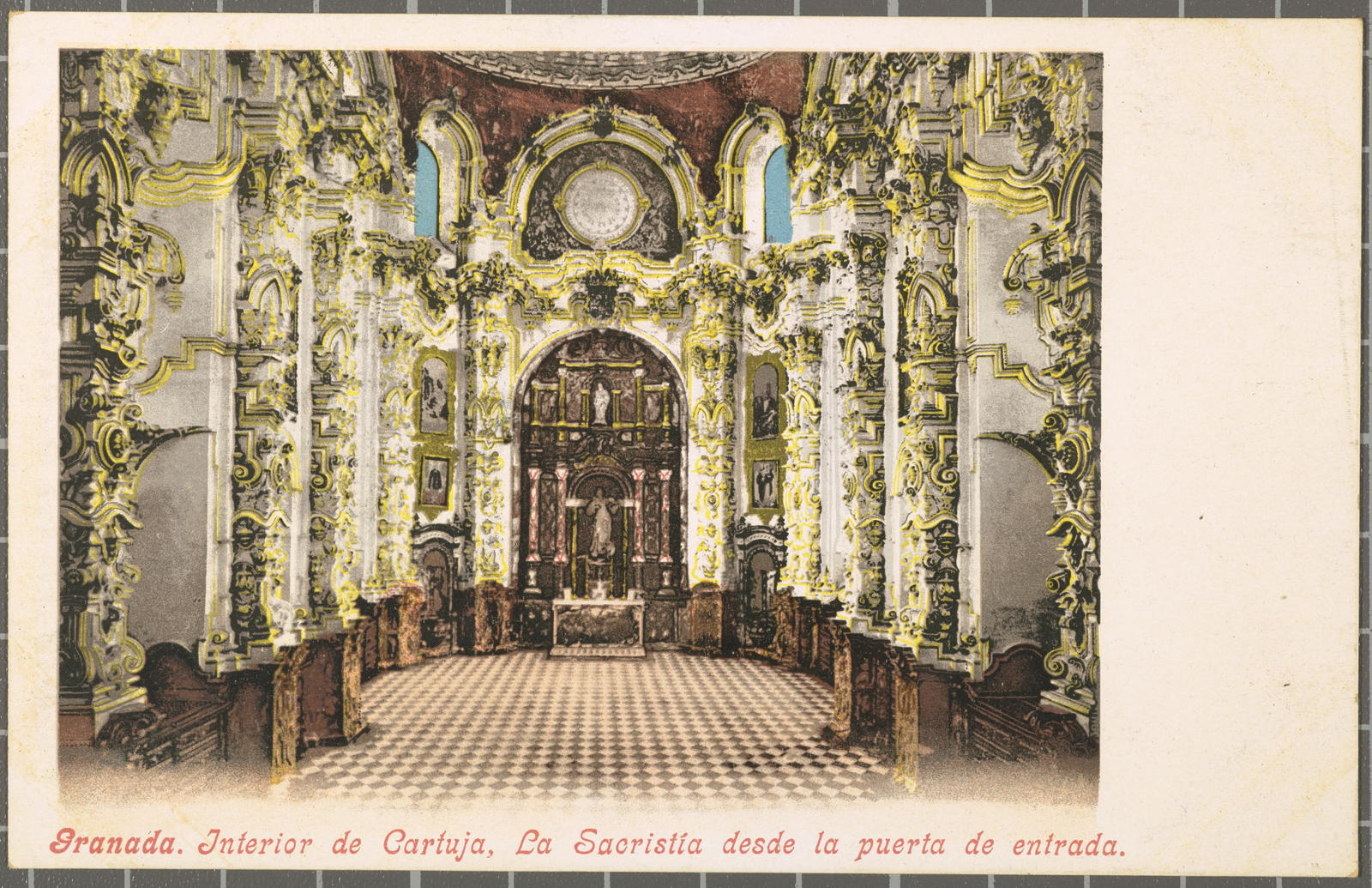 Granada. interiror de Cartuja, La Sacristía desde la puerta de entrada.